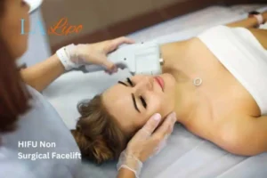 Woman having Hi-Fu to reduce wrinkles Lutterworth.