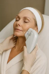 Woman receiving HIFU non surgical facelift treatment Lutterworth