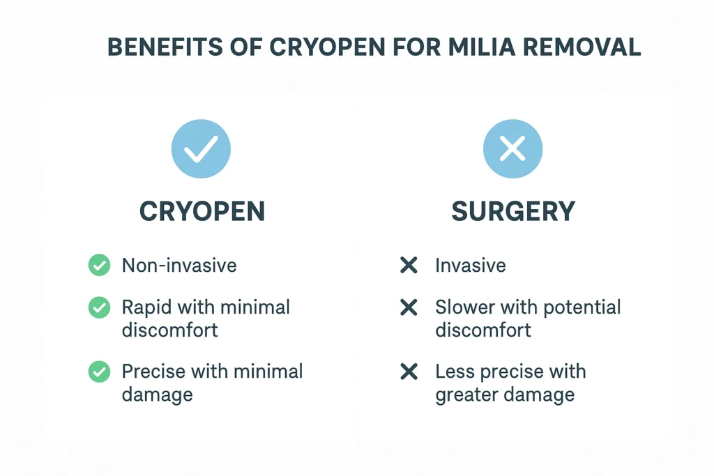 Benefits of cryopen for milia removal Lutterworth compared to surgical treatments.