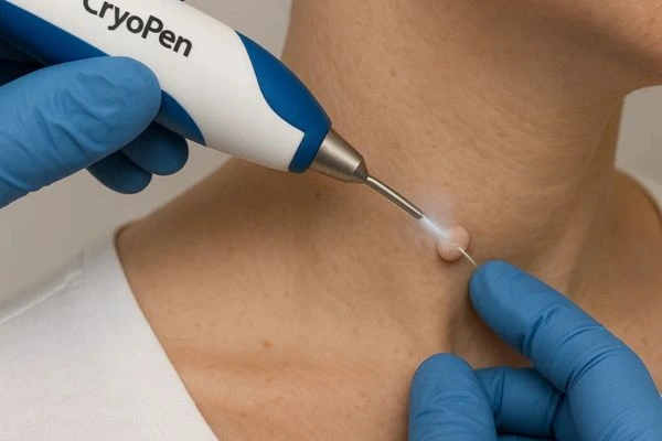 Person receiving Cryotherapy skin tag removal Lutterworth