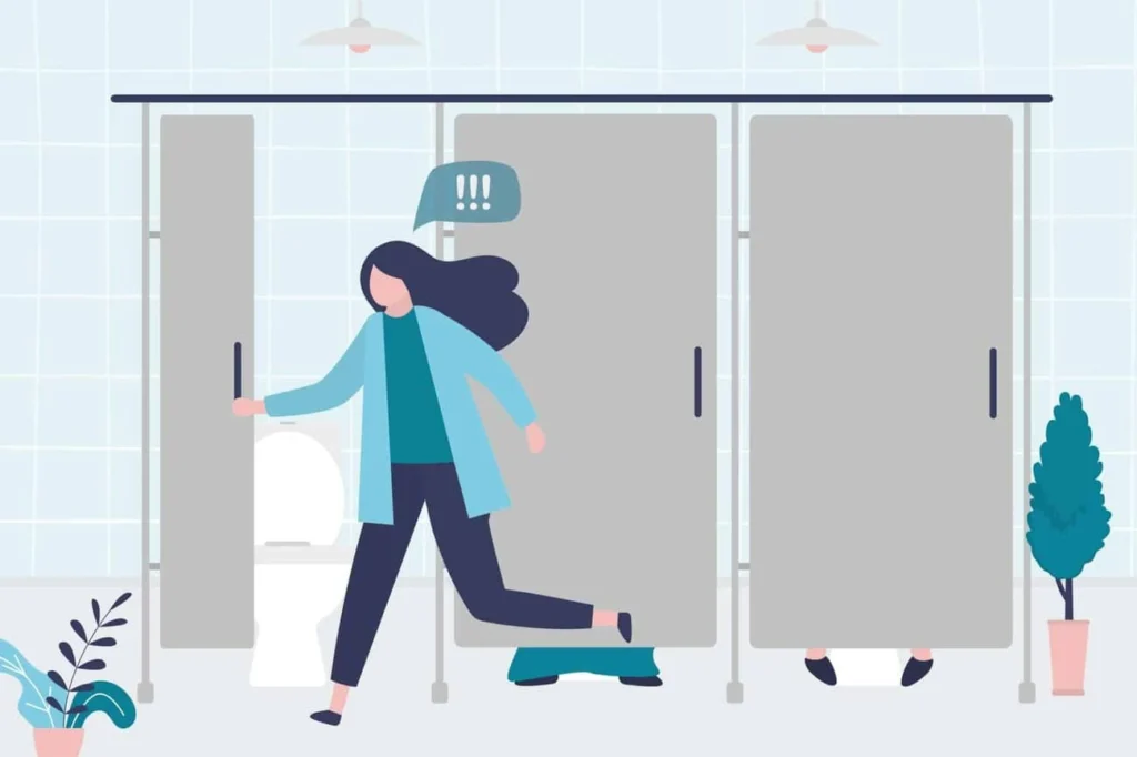 graphic of Urine incontinence Lutterworth woman running to the toilet.