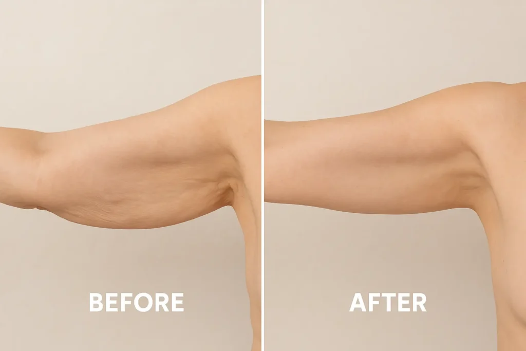 Picture of LA LIPO Lutterworth before and after results of skin tightening treatment on the upper arms.