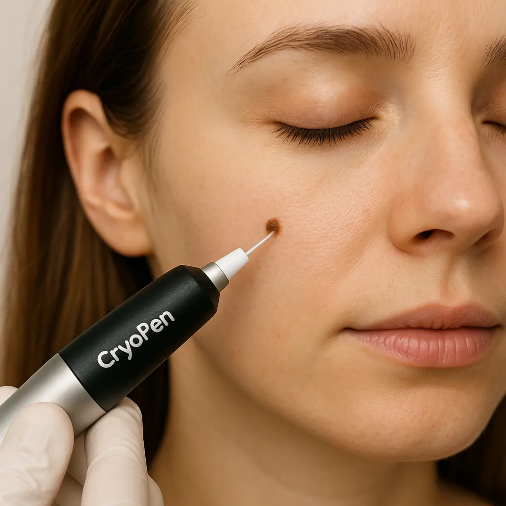 woman receiving facial mole removal Lutterworth using cryopen